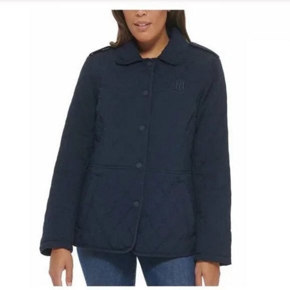 NWT Tommy Hilfiger Embroidered Logo Quilted Jacket  Dark Blue (Navy) - Picture 1 of 5